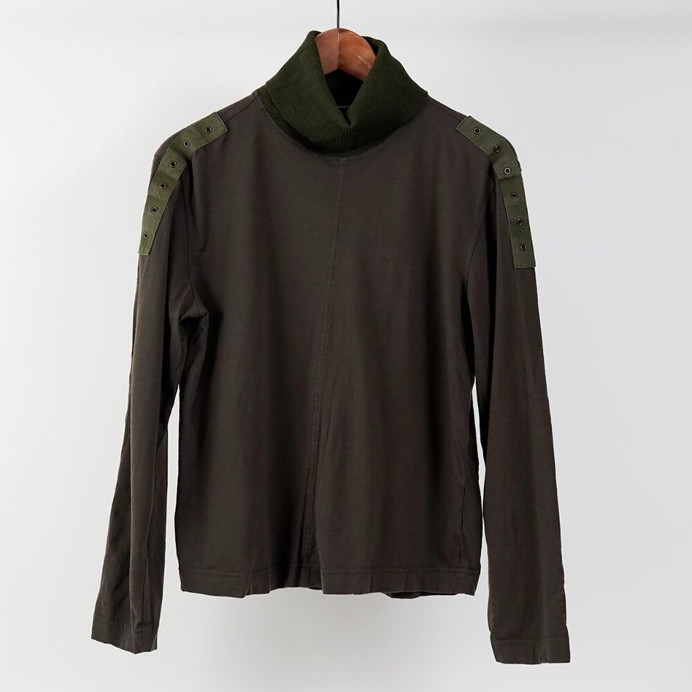 John Bartlett Turtleneck Sweater With Military Detail, Olive Green, Size M